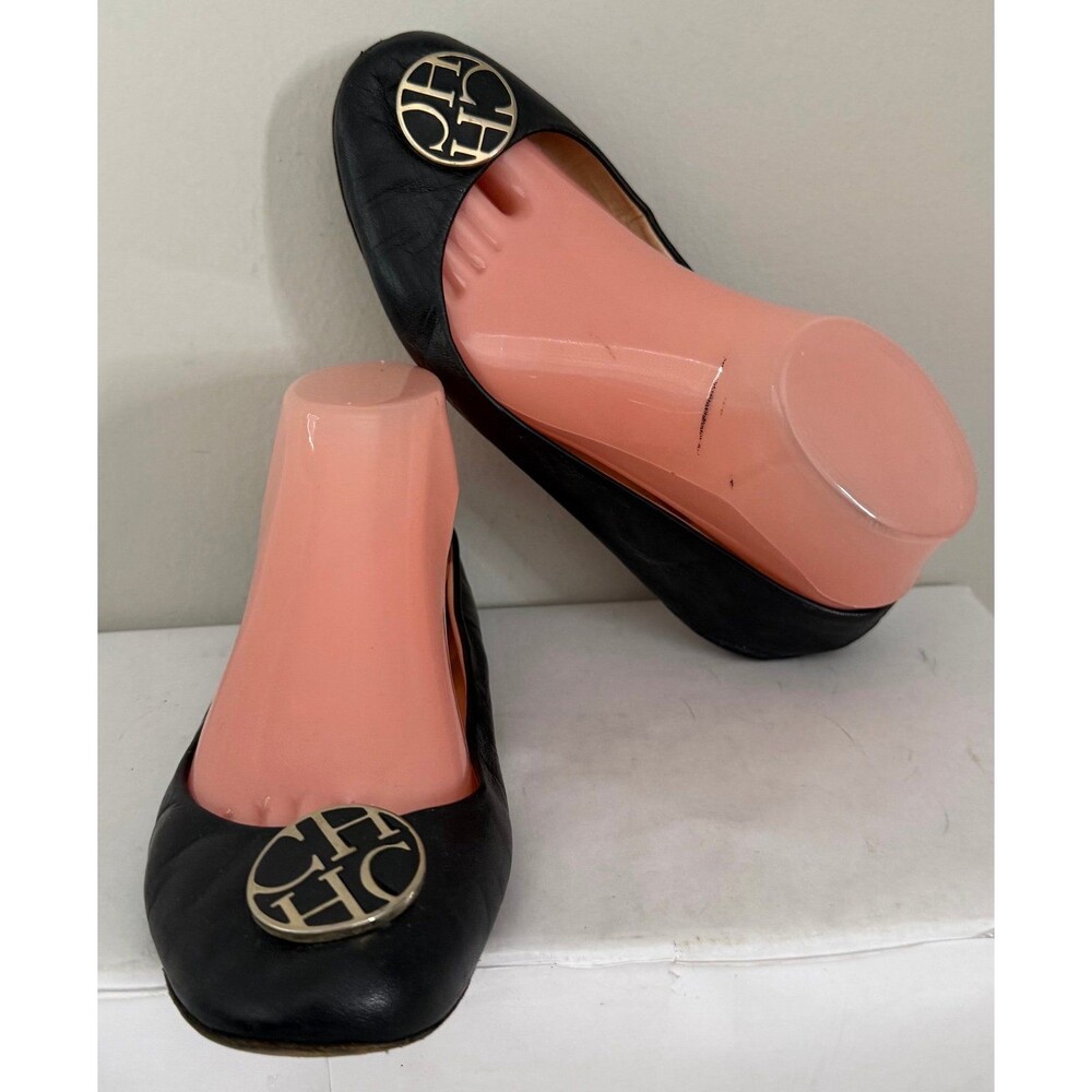 CH Carolina Herrera Black Quilted Leather Ballet Flats Size 38